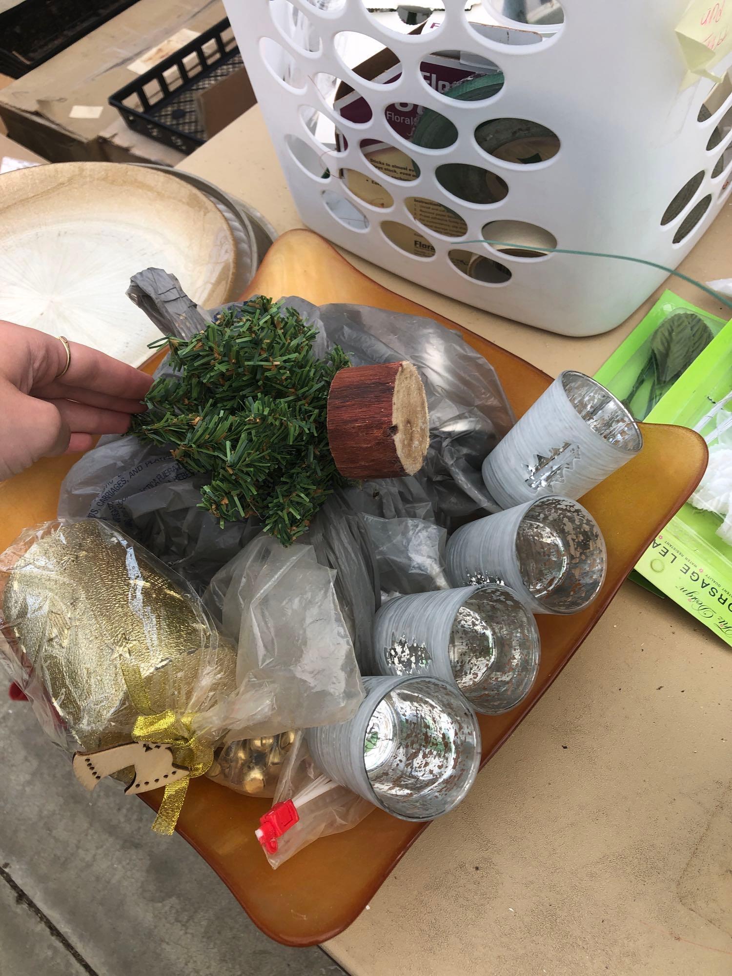 Lot of decorative items, florist items and Etc on top of table