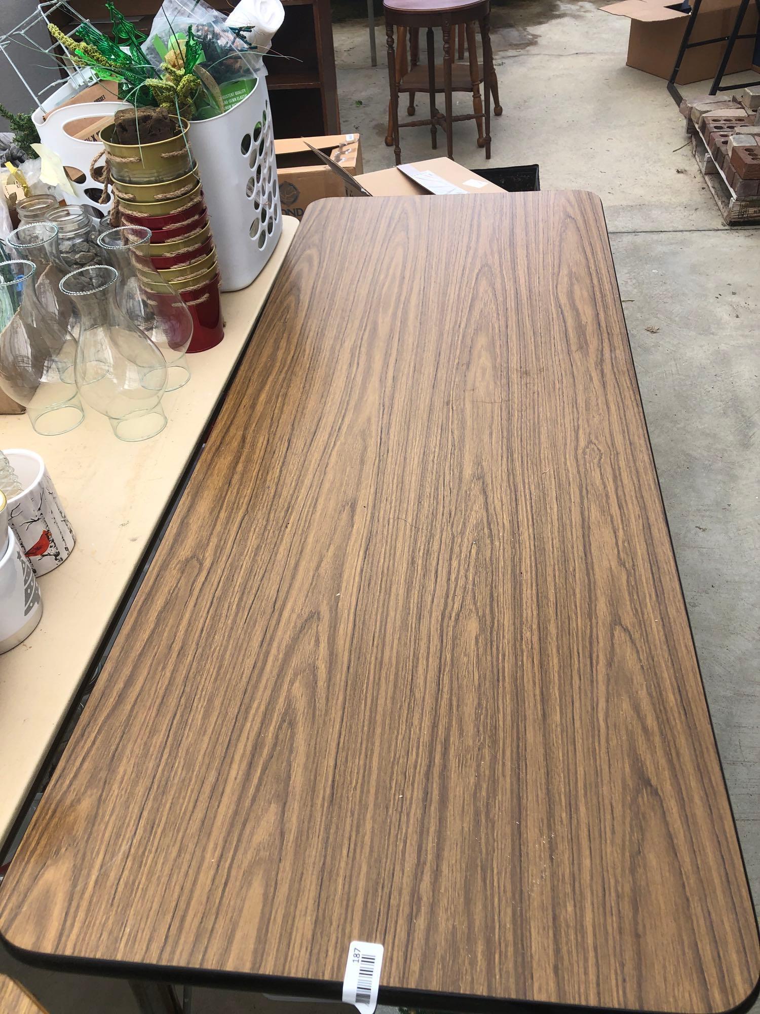 Small formica top writing table and 6 ft formica top table