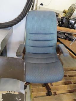 Formica top table, executive style roll about office chair, and other chairs