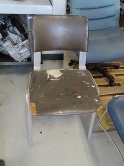 Formica top table, executive style roll about office chair, and other chairs