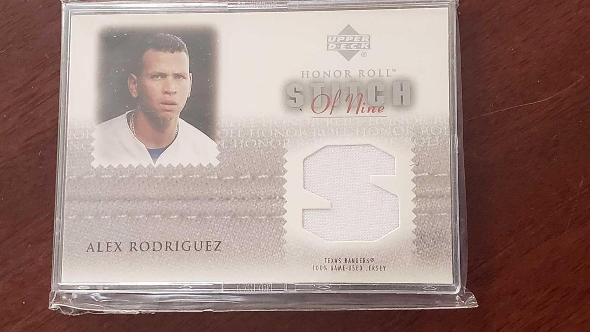 2002 Upper Deck honor roll Stitch of nine Alex Rodriguez card