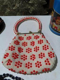 Red and white beaded purse