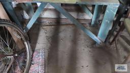 Rustic bench,...black stool, and wooden chair