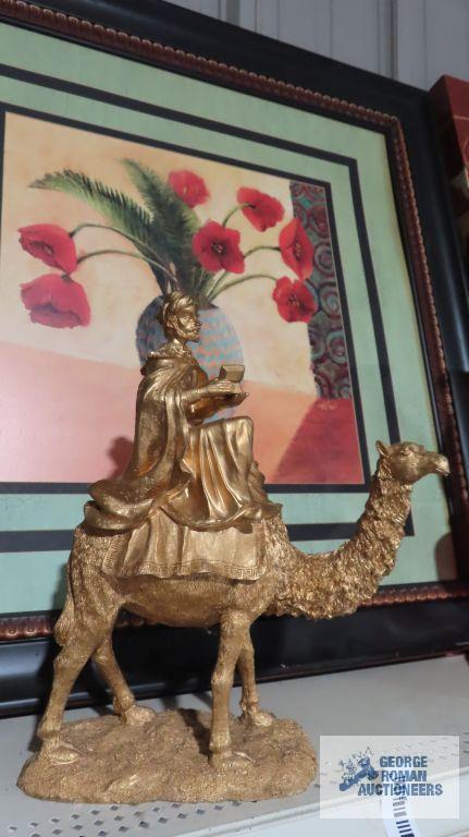 Three composite wise man on camel figurines. One is broken.