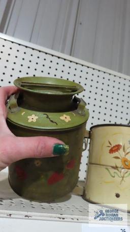 Vintage flour sifter, grater, and small jug