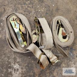 Two heavy duty ratchet straps with eyelet hook ends