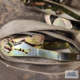 Two heavy duty ratchet straps with eyelet hook ends