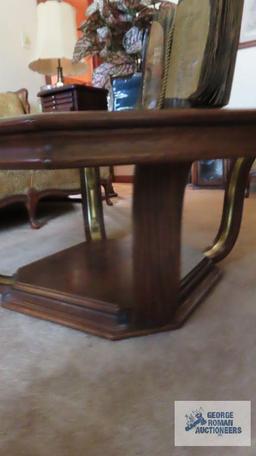 Oak finish glass top coffee table and end table