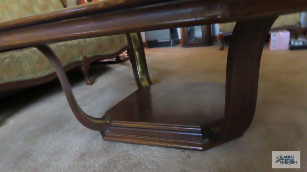 Oak finish glass top coffee table and end table