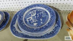 Johnson Brothers serving platter and plates, Willow pattern