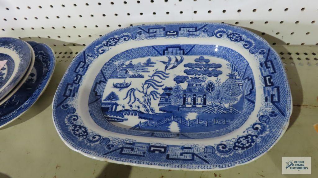 Johnson Brothers serving platter and plates, Willow pattern