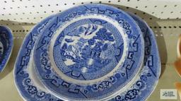 Johnson Brothers serving platter and plates, Willow pattern