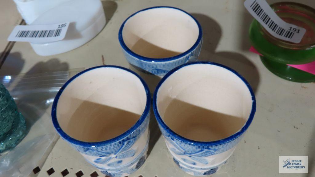 Three windmill motif sake cups