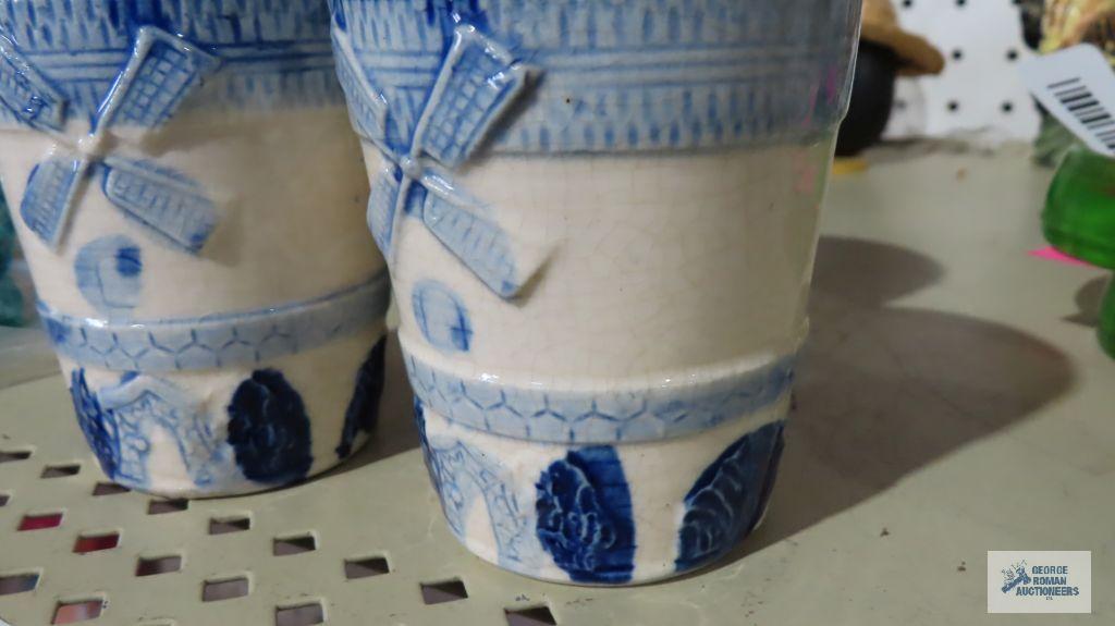 Three windmill motif sake cups