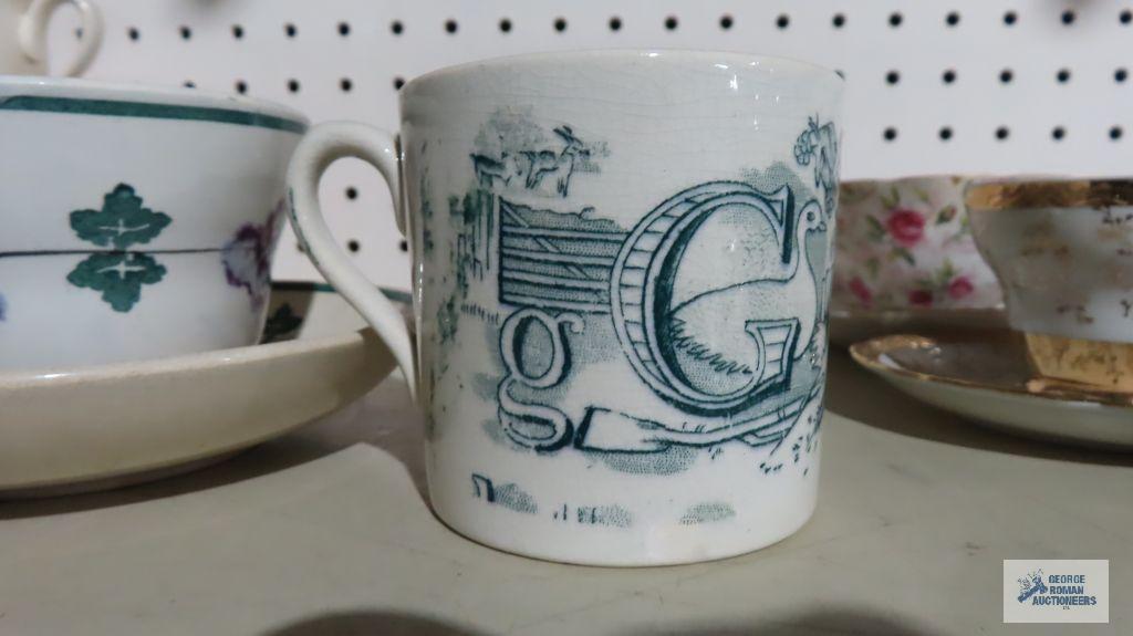 Child's alphabet letters mug. vintage Ironstone cup and saucer