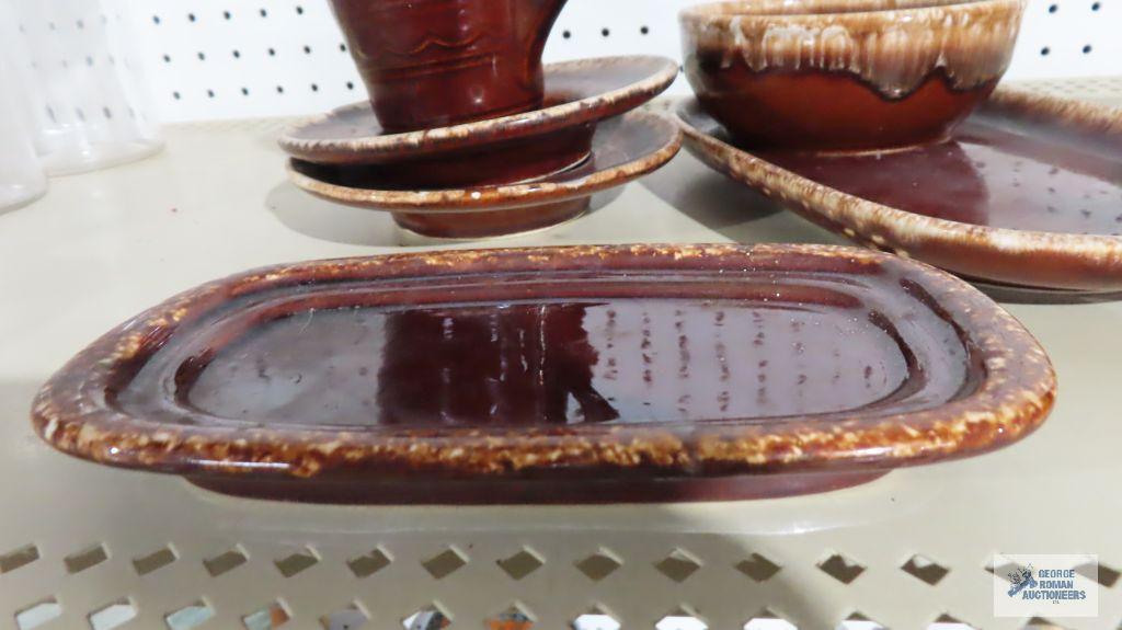 McCoy number 7013 butter dish bottom, Kathy Kale USA brown ware bowl. Hull oven proof USA brown ware
