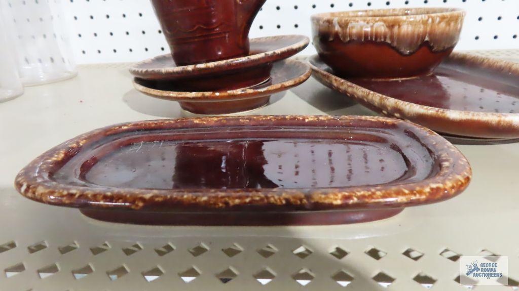 McCoy number 7013 butter dish bottom, Kathy Kale USA brown ware bowl. Hull oven proof USA brown ware