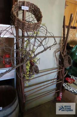 Drying rack with assorted wreaths and etc