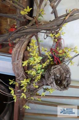 Drying rack with assorted wreaths and etc