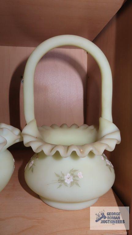 Three pieces of Fenton, basket,...bowl,...vase