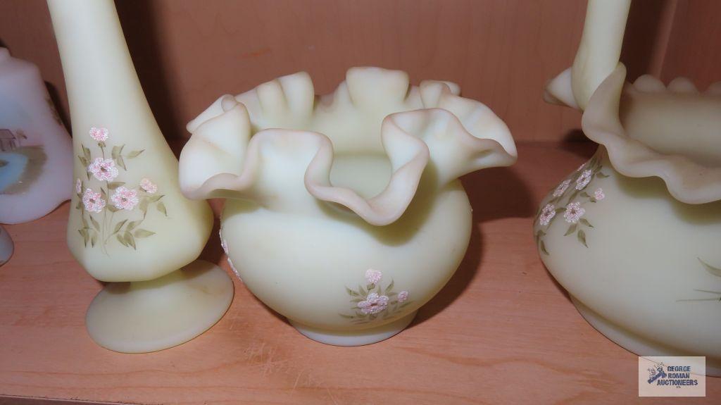 Three pieces of Fenton, basket,...bowl,...vase