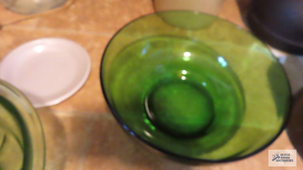 Assorted...green depression...bowl, and canner granite top