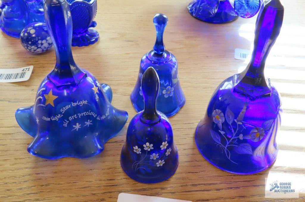 Blue glass hand-painted bells