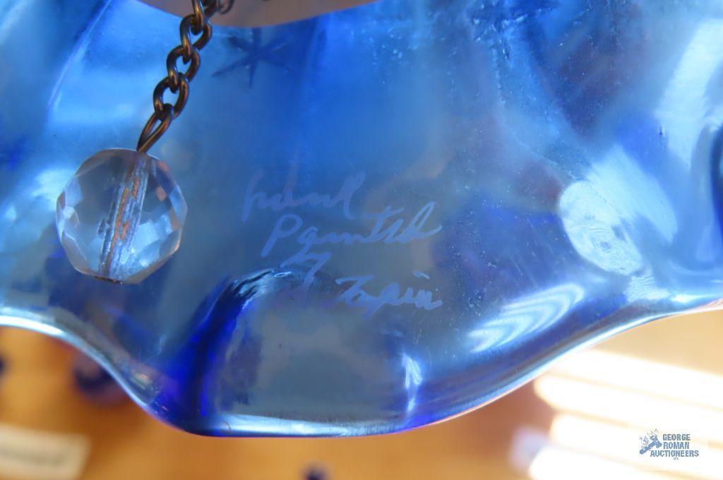 Blue glass hand-painted bells