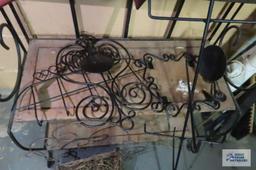 Metal shelf with assorted decorative items