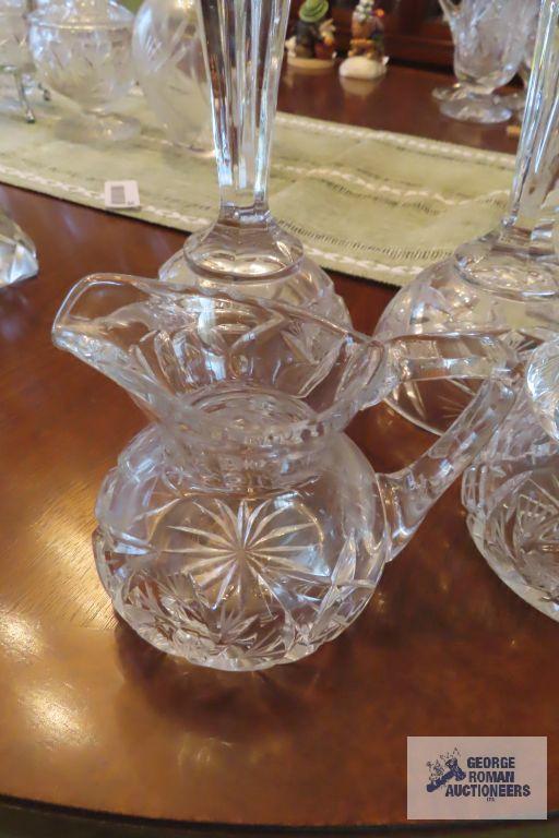 Crystal star design candle holders and creamer and sugar