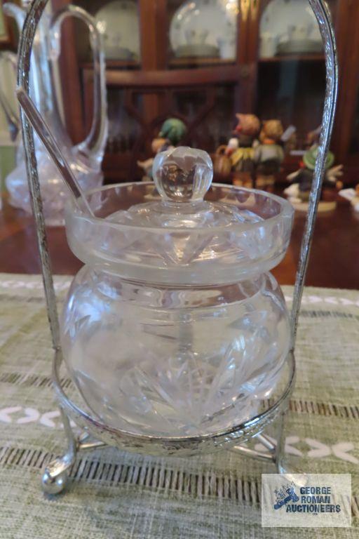 Crystal star design vase, covered compote and covered jam holder