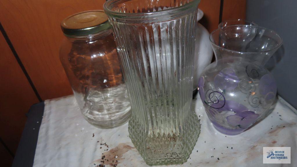 lot of glass vases, Partylite candles and etc