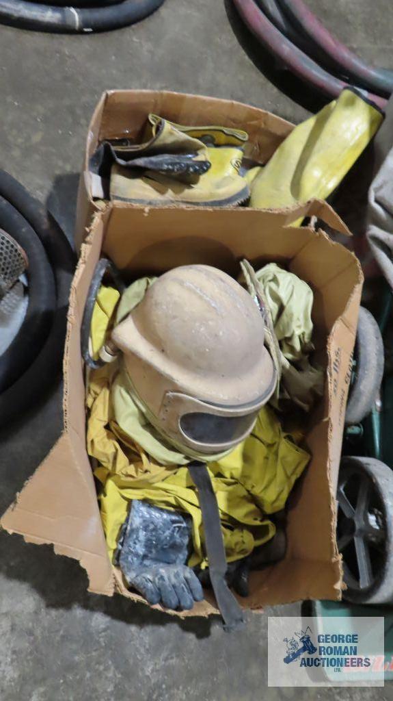 Rain gear, rain boots and sandblasting helmet