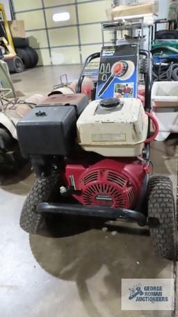 Excel 3600 psi pressure washer with Honda engine. Both of the tires are flat