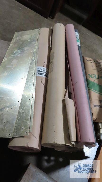 Lot of red rosin paper, metal kick panels and etc