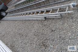 60 ft, 3 section, aluminum extension ladder. Has damage on bottom