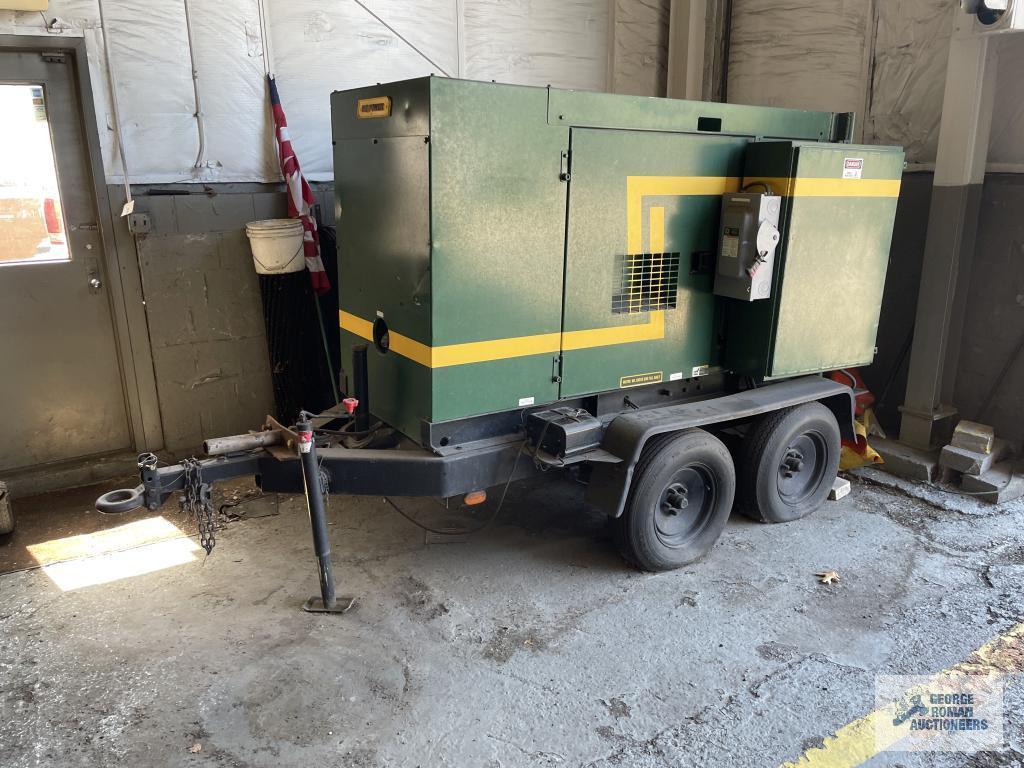 TRAILER MOUNTED WHISPERWATT DIESEL POWERED AC GENERATOR. GENERATOR MODEL: DB-0831J. ENGINE: JOHN