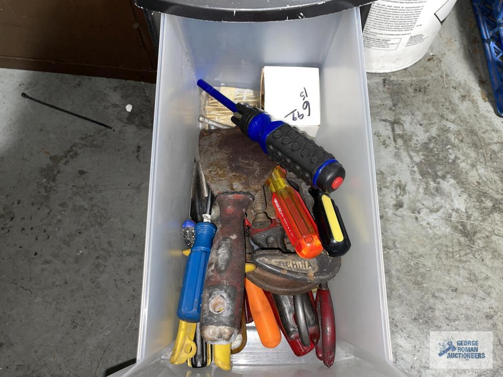 CONTENTS OF CABINET AND PLASTIC BIN