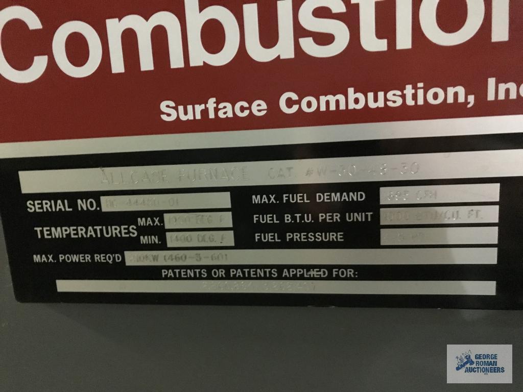 SURFACE COMBUSTION ALLCASE FURNACE. SN# BC-44450-01.2004. ELECTRIC. TOP COOLING. 30-48-30. MAX TEMP: