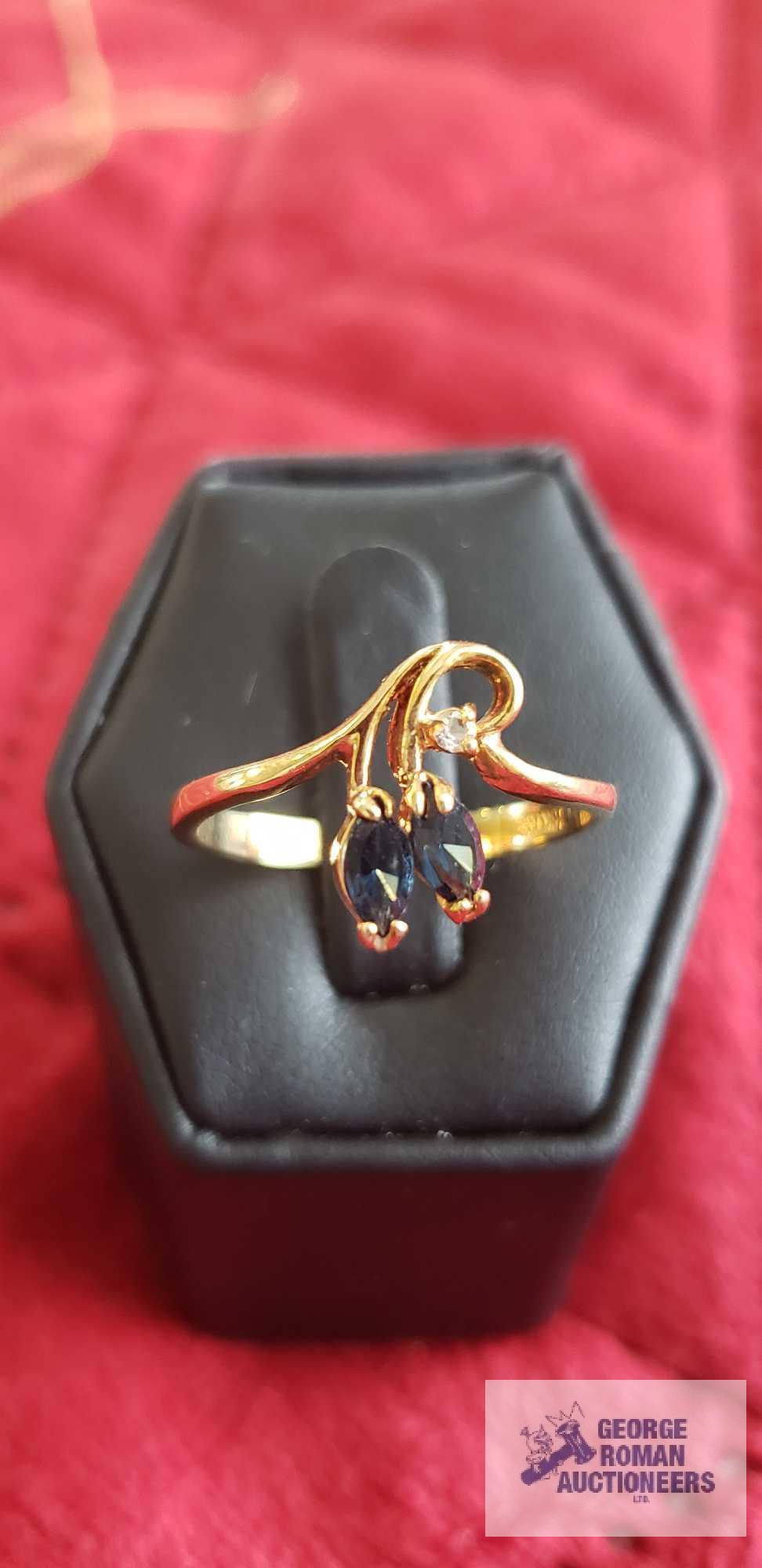 Gold colored with clear gemstone Infinity pendant, no markings found, on gold colored 120 14K GF