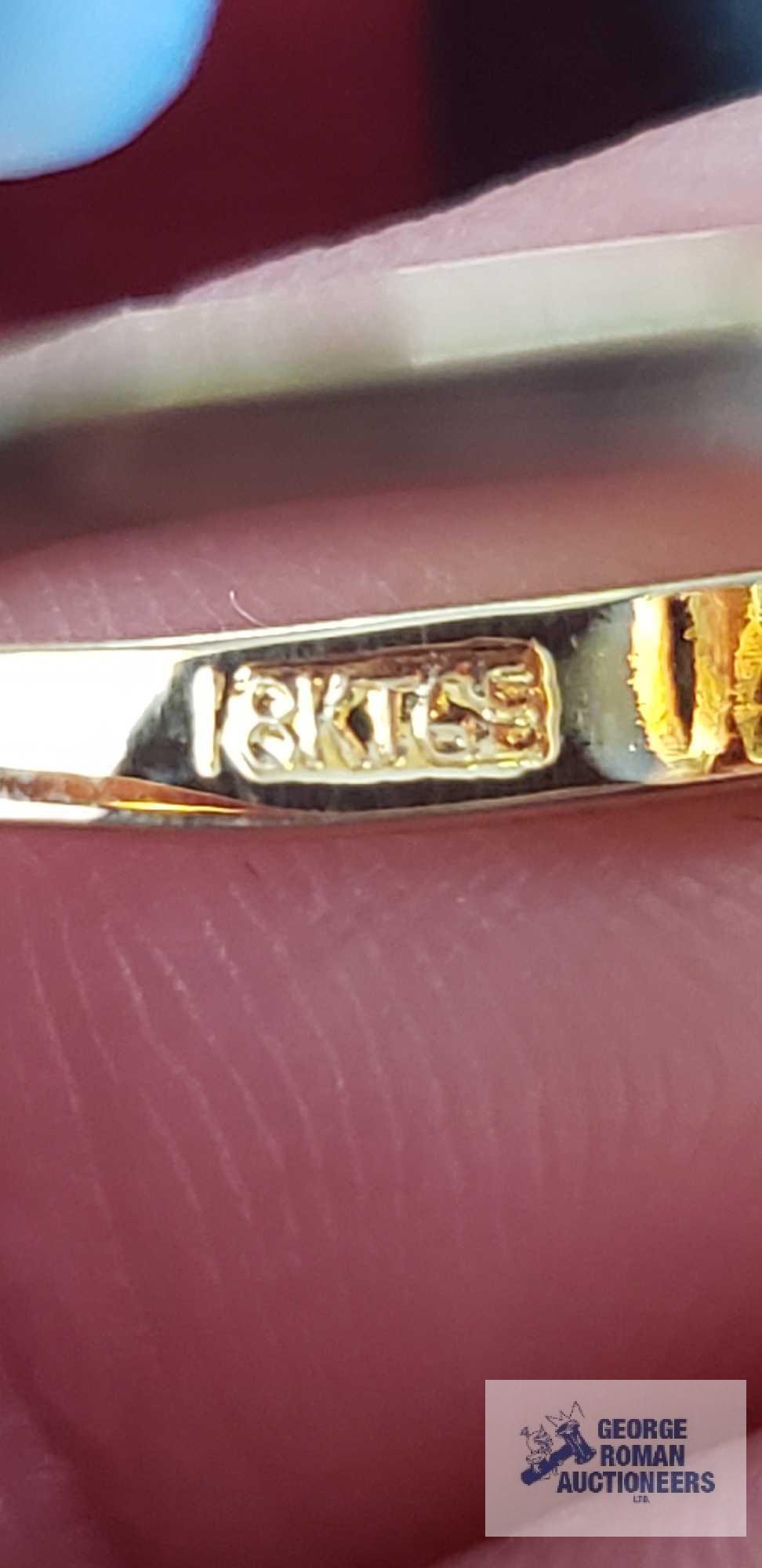 Gold colored with clear gemstone Infinity pendant, no markings found, on gold colored 120 14K GF