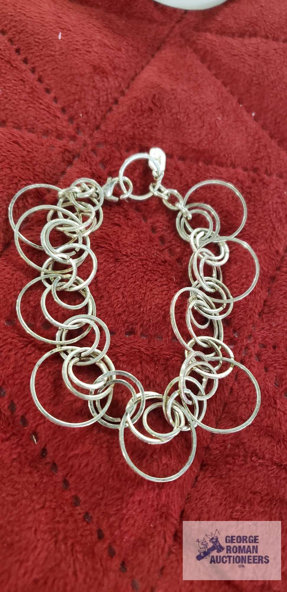 Silver colored circle link bracelet, marked Alfani....Silver colored chain, no markings.