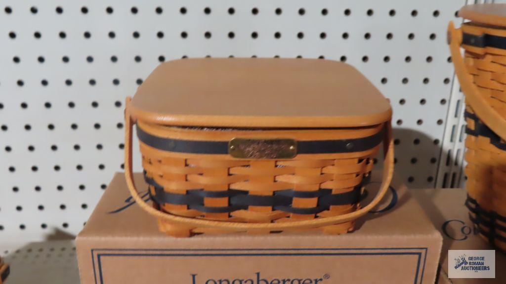 Longaberger J.W. Collection Miniature 2002-2003 cake basket and 2002 Baker's waste basket