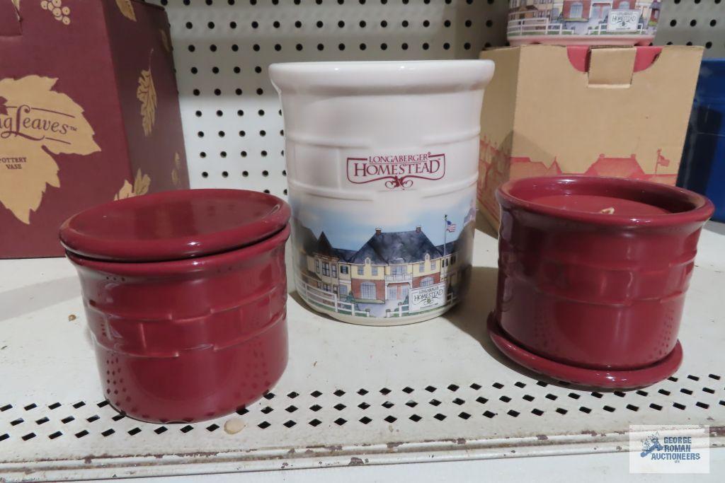 Longaberger Pottery candle holders and homestead crock