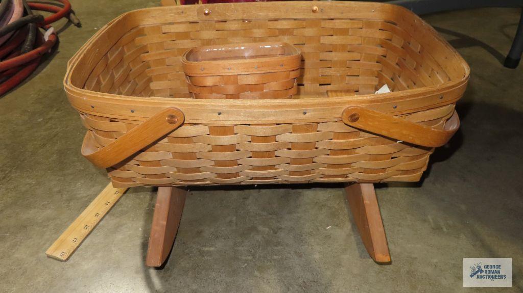 Longaberger 1999 miniature and 1989 large cradle baskets