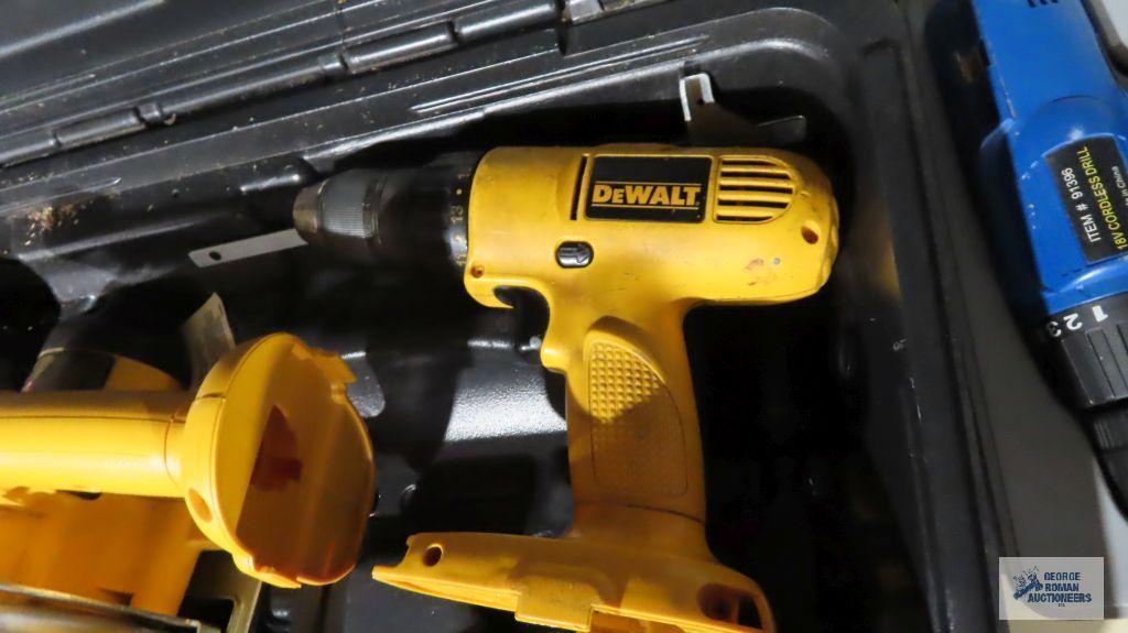 Dewalt drill and hand saw set, no battery. Cordless drill and flashlight set, no battery.