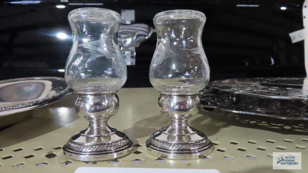 Quaker "Hurricane" Newport Sterling, glass with weighted bottom, salt and pepper shakers