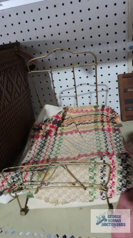 Antique handmade doll bed with antique doll approximately late 1800s