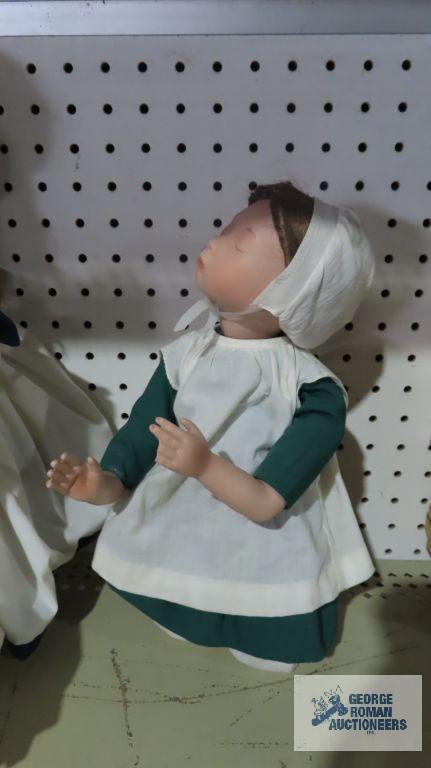 Virginia E. Turner sailor girl doll and other kneeling doll, fingers are broken