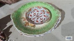 Leigh Ware, warranted 22 karat gold, Roses of Sharon, green plate....E. E. G. Co. porcelain floral